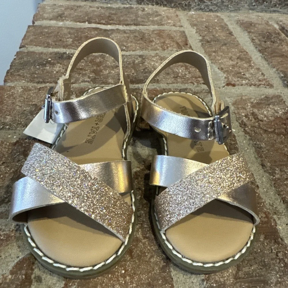 Tucker + Tate Arya Girls Cross Strap Rose Gold 5D Glitter Faux Leather #0023